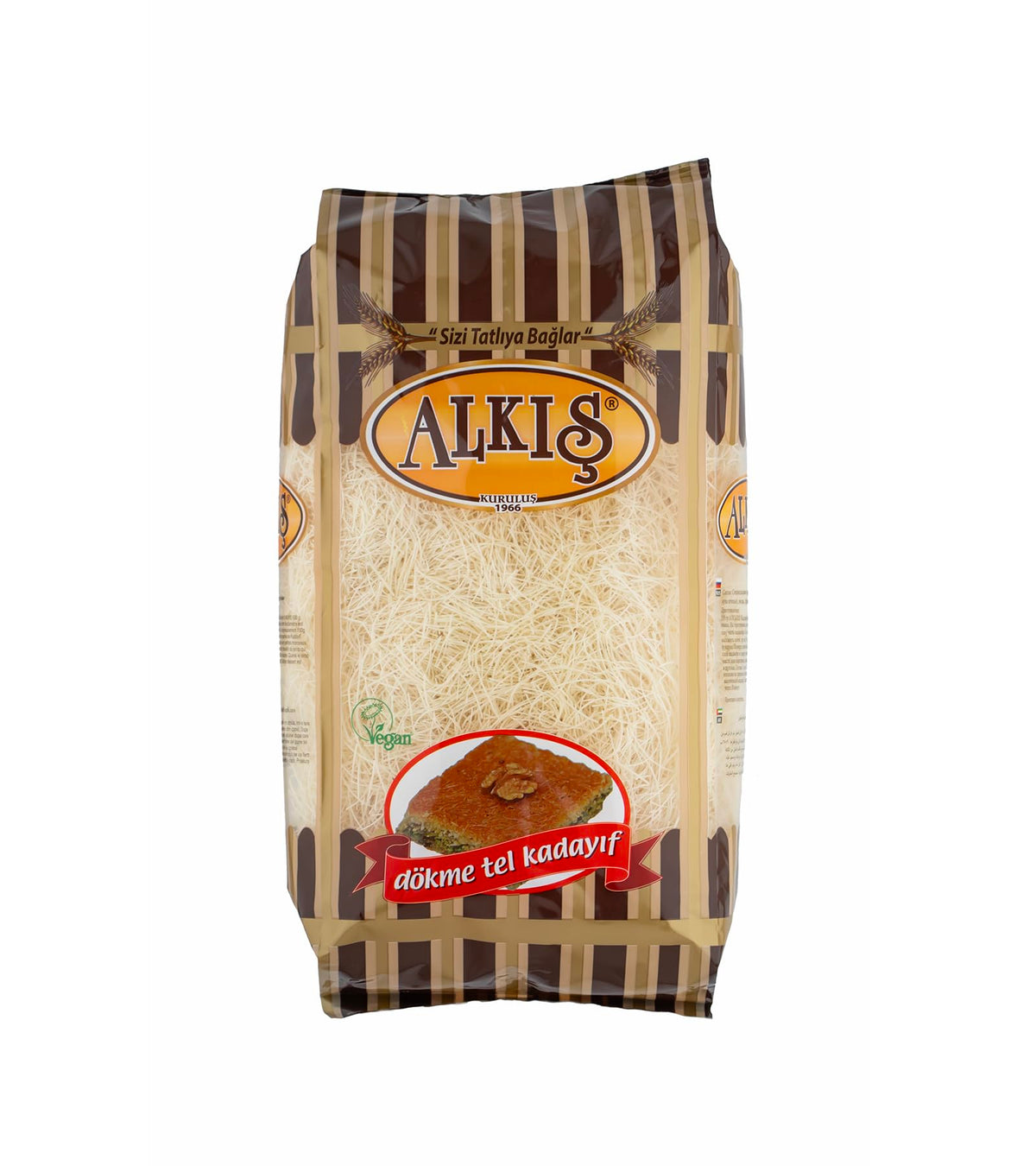 Alkis Kataifi shredded fillo dough bundle shows crisp pastry threads ready for dessert prep.