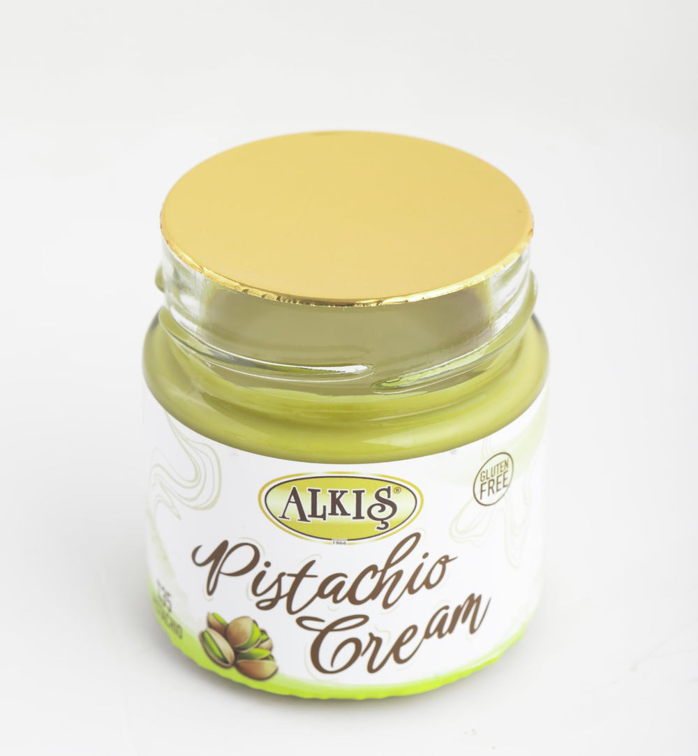 Alkis Pistachio Cream with pistachios on the side for authentic Turkish flavor.