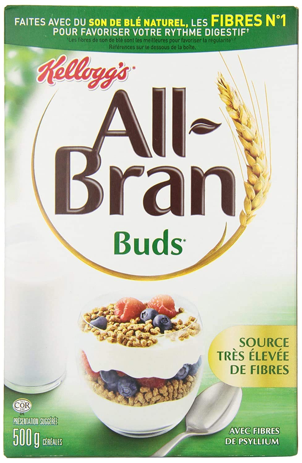 Canister of All Bran Buds natural wheat bran ingredient.