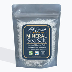 All Goods Baja Mineral flaky salt bag close-up for premium finishing.