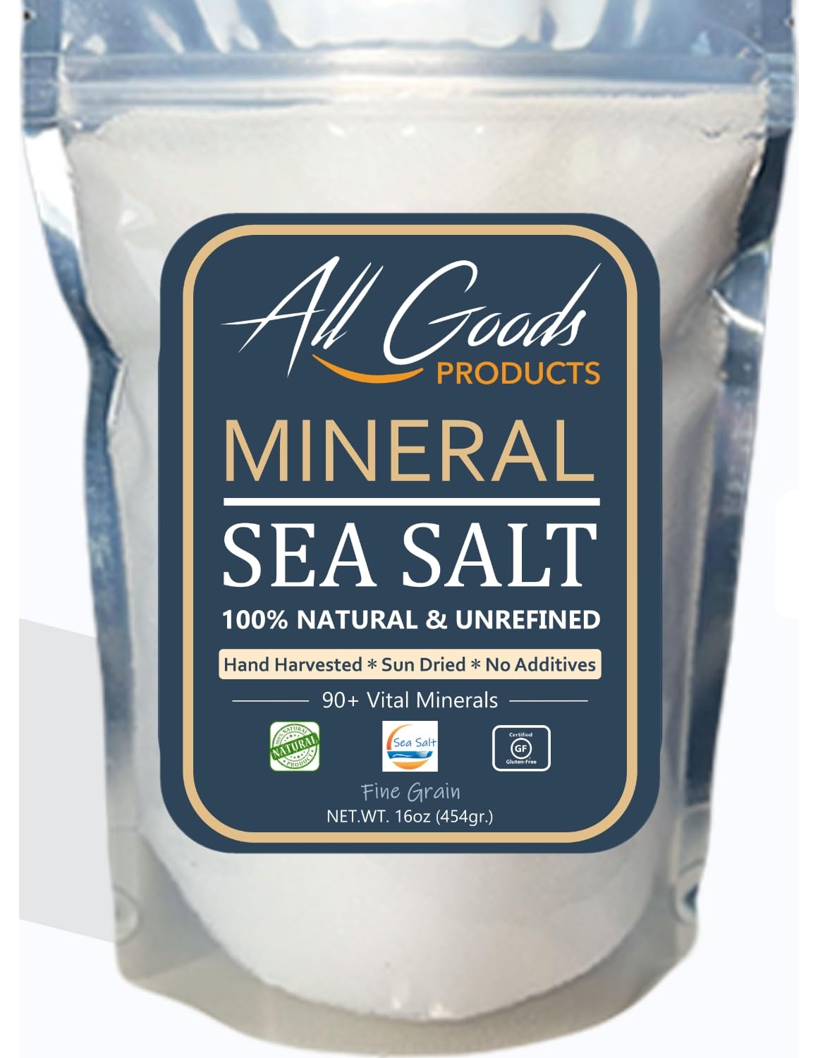 All Goods Baja Mineral Salt jar shows mineral-rich crystals ideal for seasoning