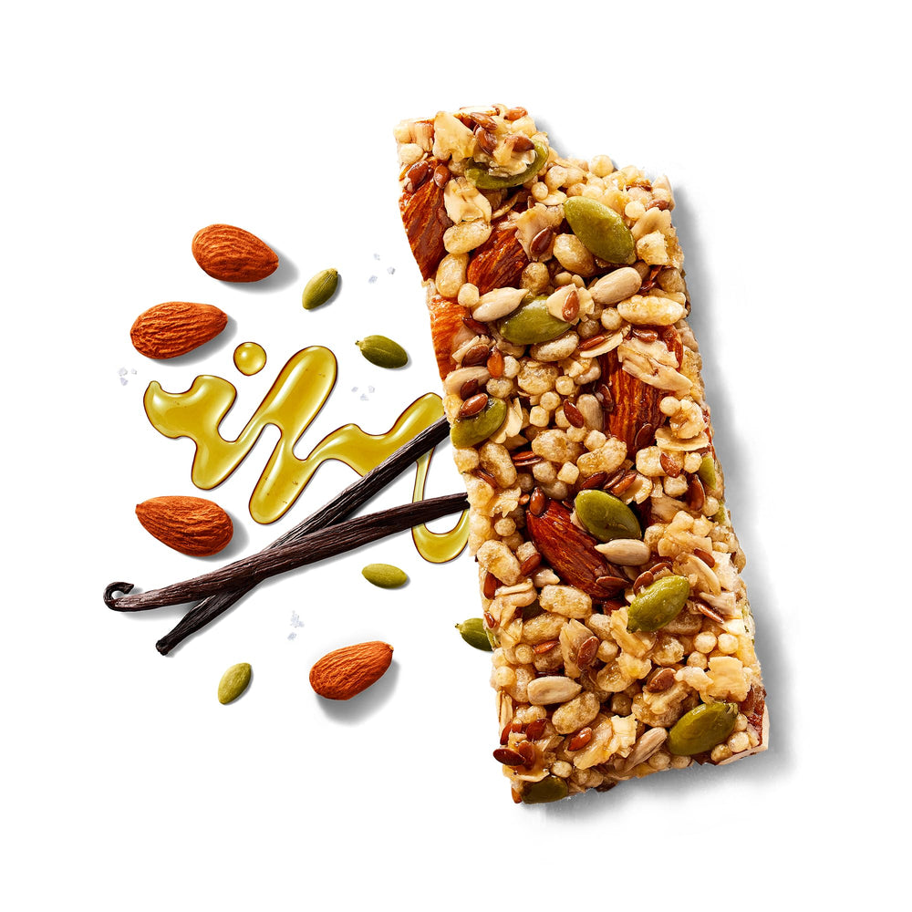 All In Honey Almonds bar bite highlighting soft-crisp texture and nourishment.