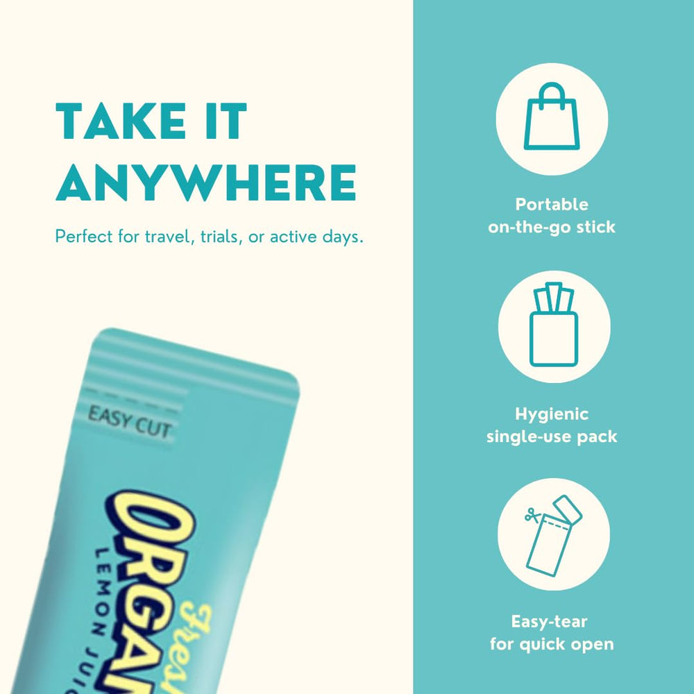 ALLBIO Organic Lemon Juice Stick packaging displaying portable, single-serve sachets.