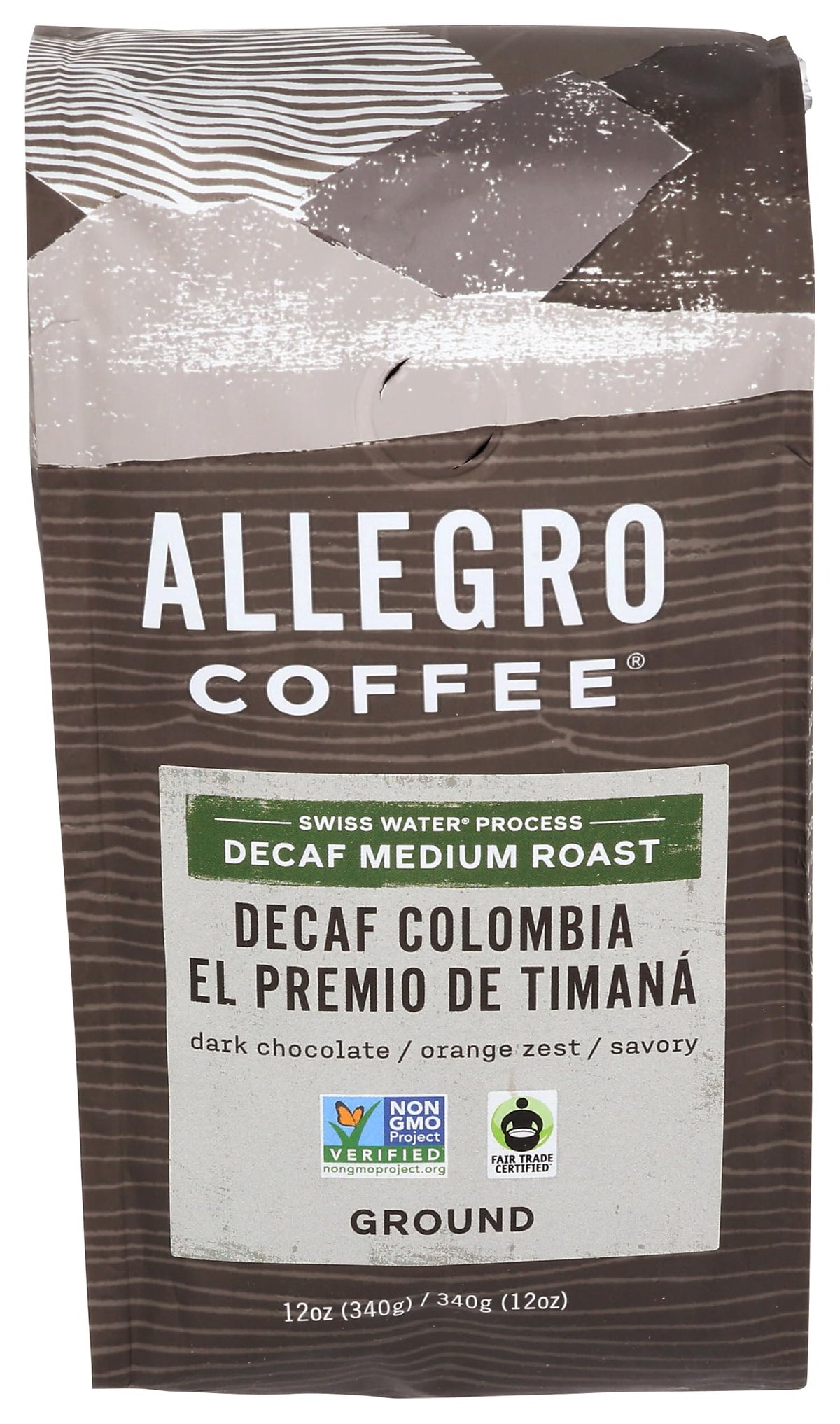 Allegro Coffee decaf Colombia Timana ground, bright aroma for a smooth morning ritual.