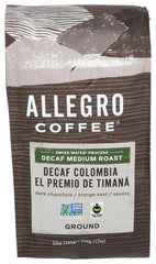 Allegro Coffee decaf Colombia Timana ground, bright aroma for a smooth morning ritual.