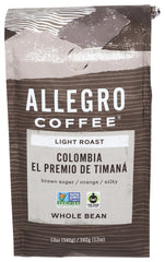 Allegro Coffee El Premio De Timana whole bean 12 oz, bright aroma for flavorful brews.