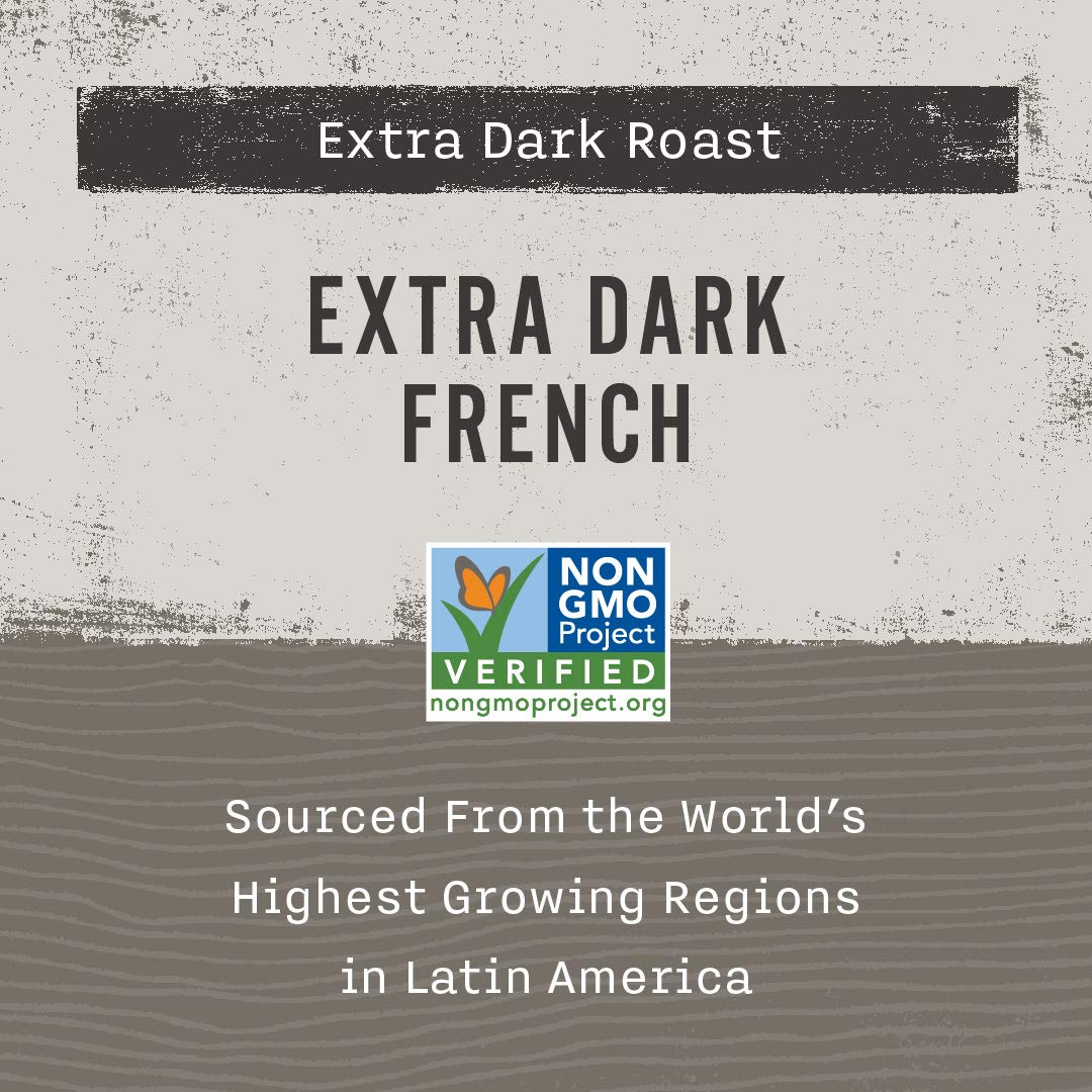Allegro Coffee Extra Dark French beans steaming cup with aroma