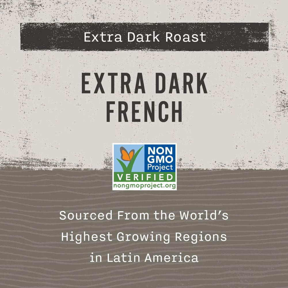 Allegro Coffee Extra Dark French beans steaming cup with aroma