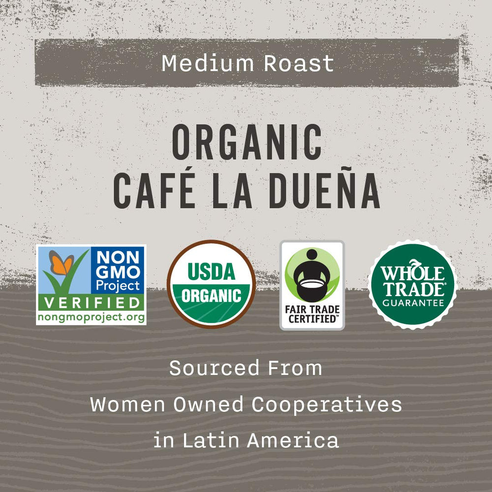 Allegro Coffee La Duena cup steaming with inviting aroma and flavor notes.