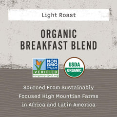 Allegro Coffee Organic Breakfast Blend light roast glow highlights vibrant citrus notes.