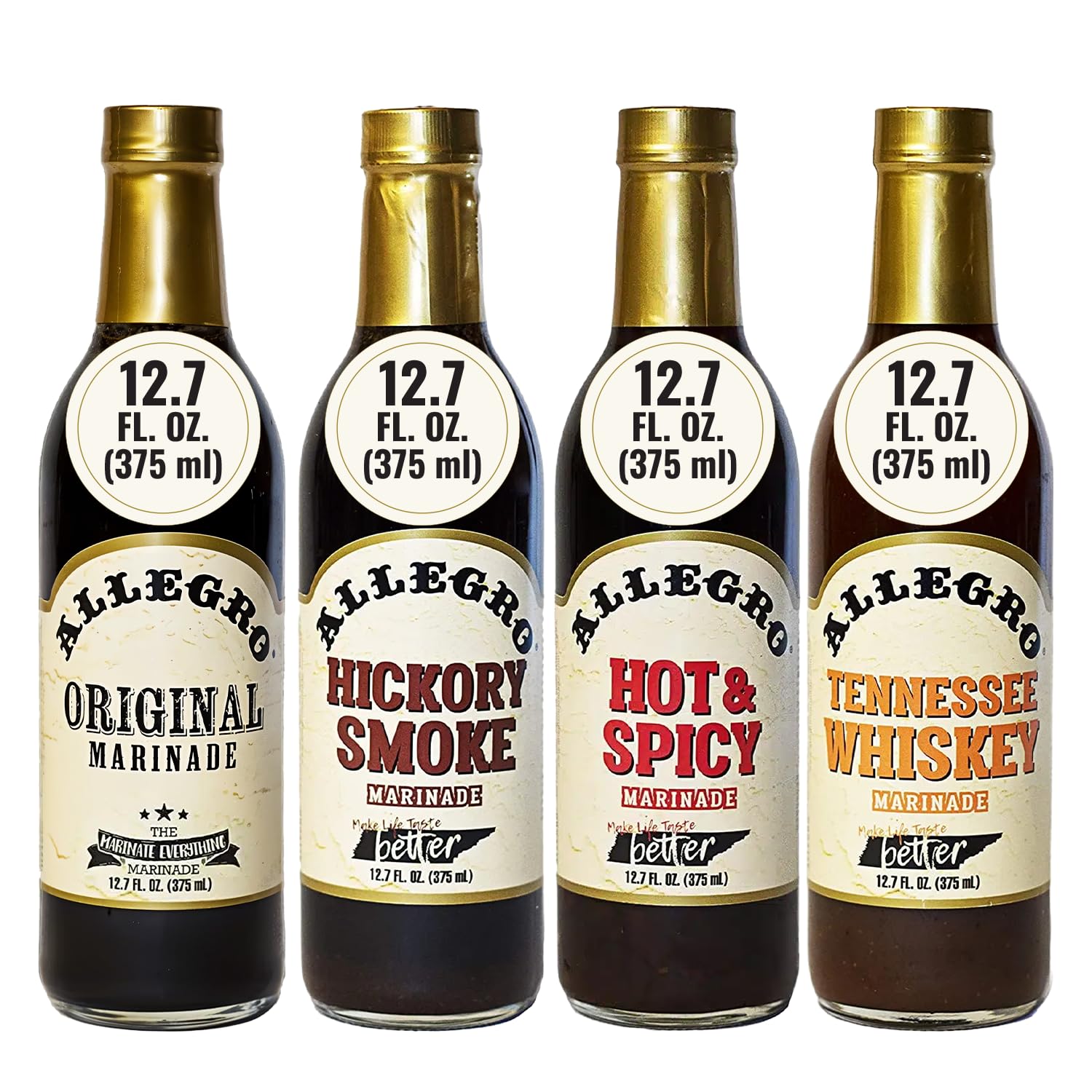 Allegro Original Marinade bottle pouring for versatile meats and vegetables.