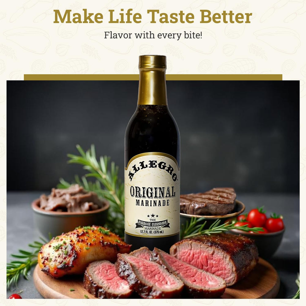Allegro Tennessee Whiskey marinade bottle pouring delivers bold tang for poultry and pork.