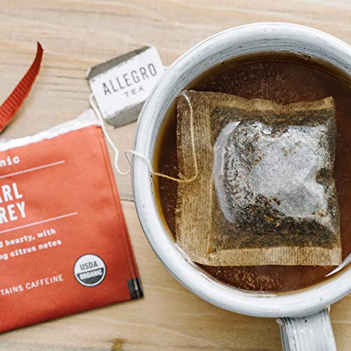 Allegro Tea organic black tea bags label on a product box.