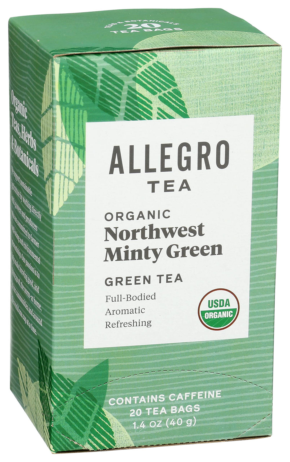 Allegro Tea organic green tea leaves blended with mint for purity.