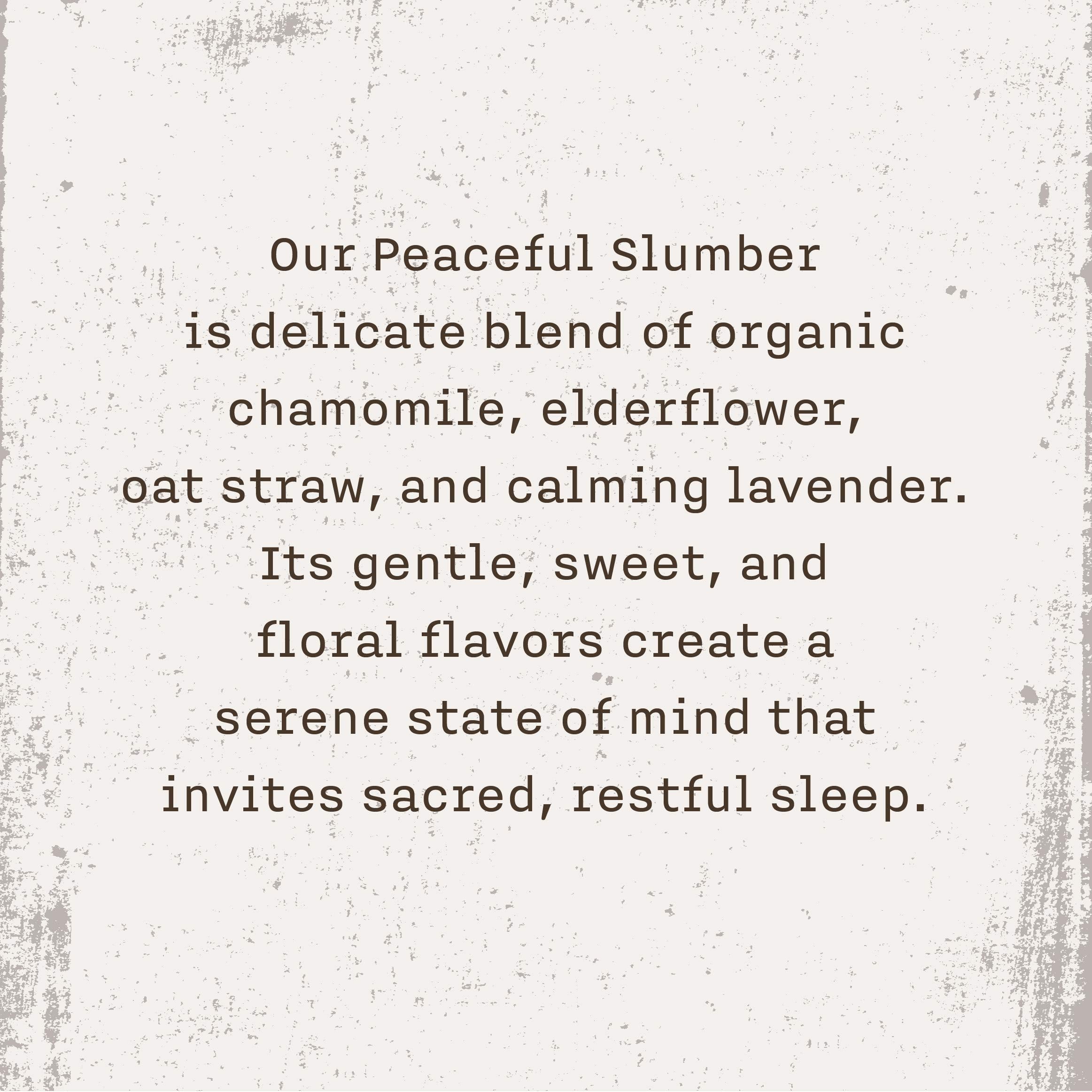 Peaceful Slumber tea bags 20-count label emphasizing organic caffeine-free option