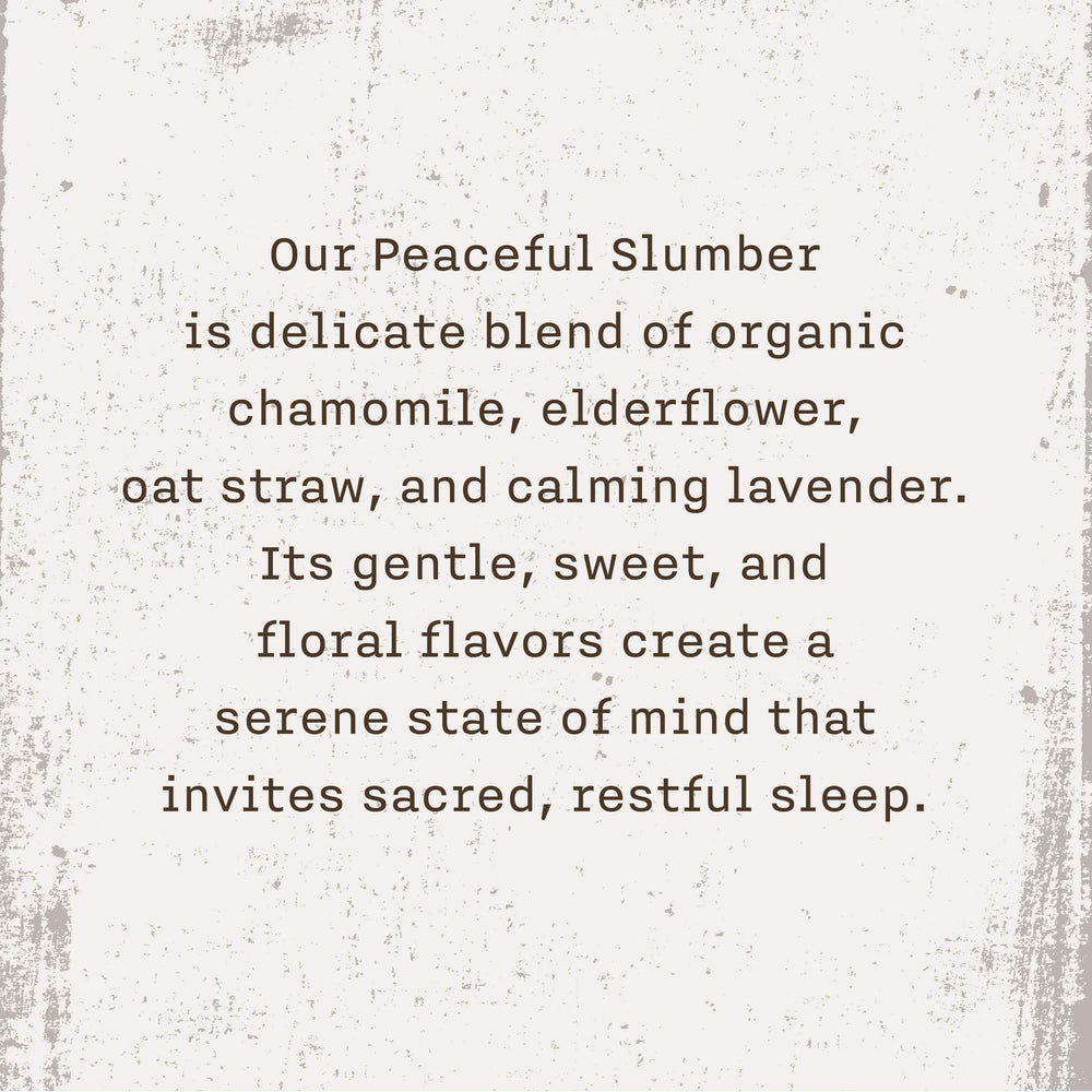 Peaceful Slumber tea bags 20-count label emphasizing organic caffeine-free option