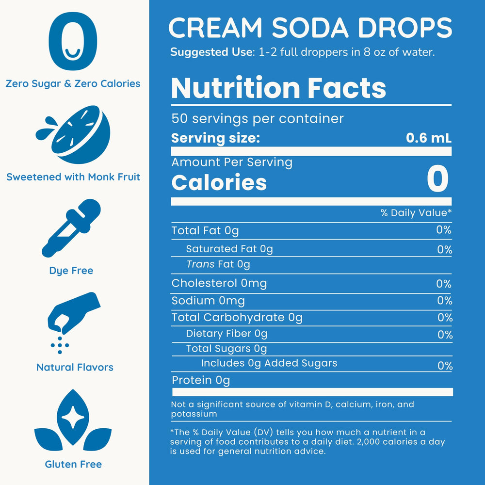 Allways Drops dropper releasing cream soda flavor into water.