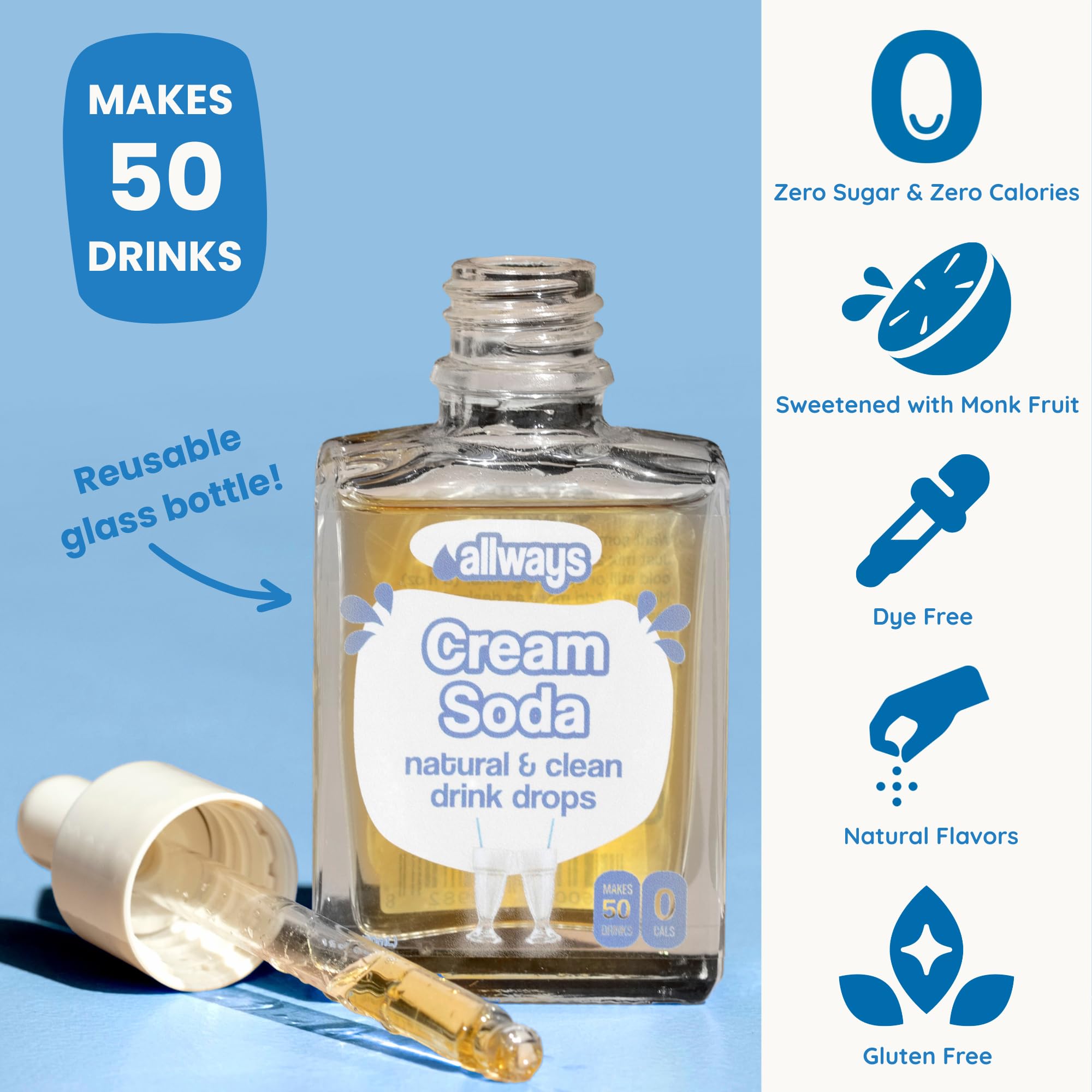 Cream soda flavor added to a glass of still water with Allways Drops.