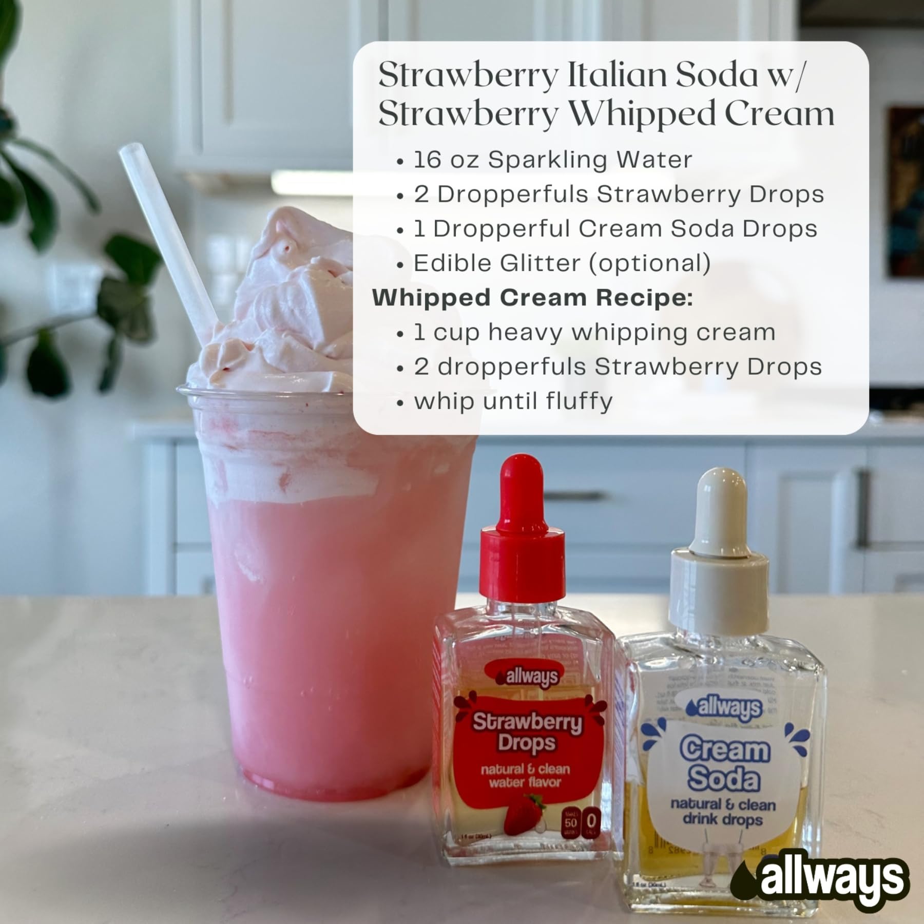 Allways Drops label highlights monk fruit and natural flavors.