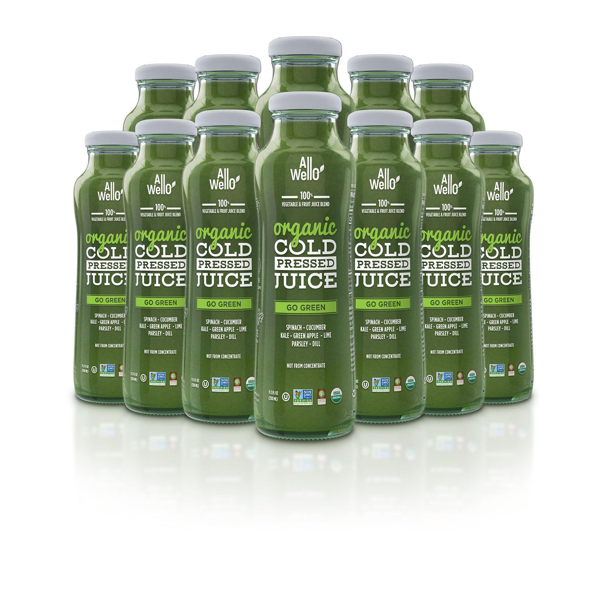 ALLWELLO Go Green bottle with closed cap highlighting fresh, convenient daily detox-friendly experience.
