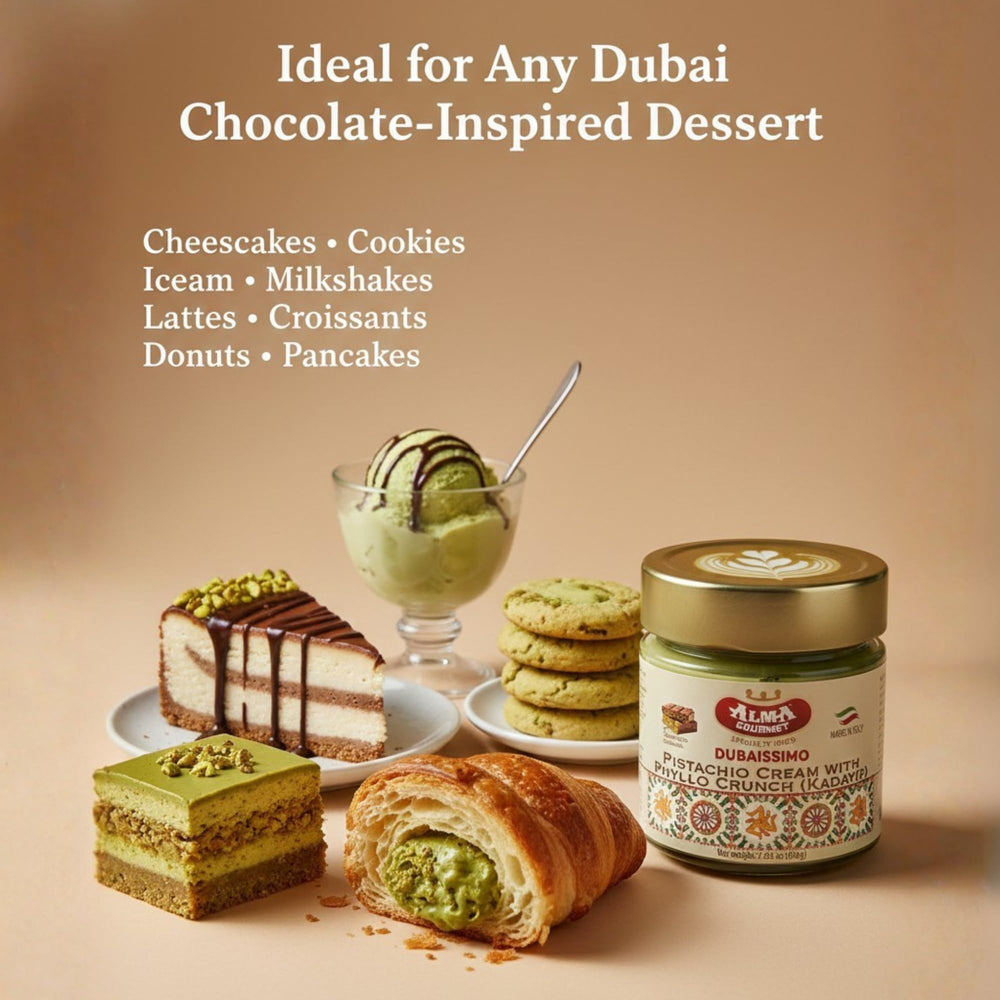 Dollop of Alma Gourmet Dubaissimo pistachio cream for desserts