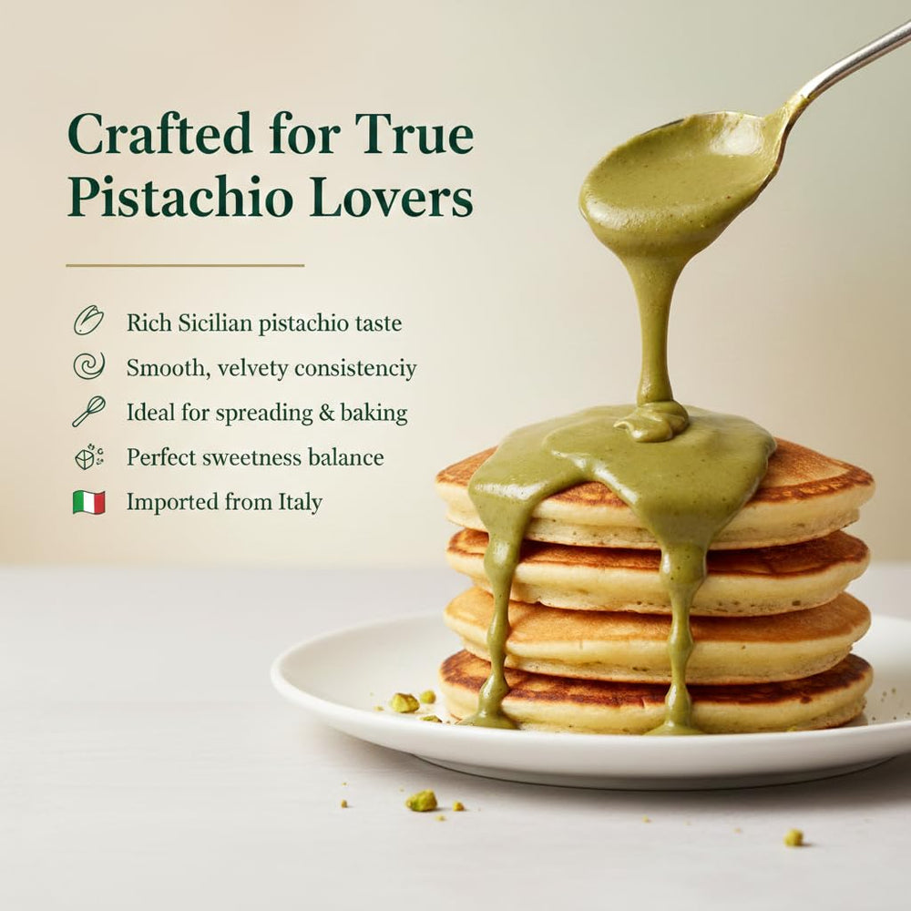 Italy-imported Alma Gourmet Pistachio Spread jar preserves freshness