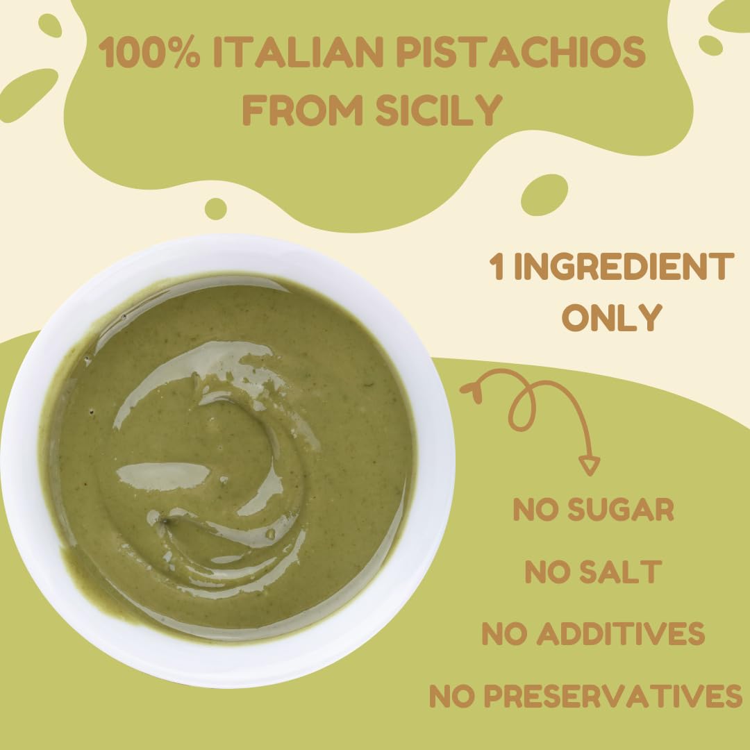 Alma Gourmet Pistachio Paste close-up shows smooth texture for desserts and sauces.