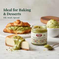 Close-up of Alma Gourmet Pistachio Spread texture showing silky creaminess