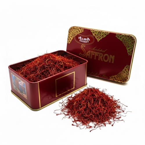 Close-up of Alma Gourmet saffron threads highlighting premium quality and aroma