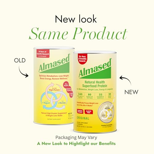 Almased Original Flavor pouring powder: easy to mix into milk for a creamy shake