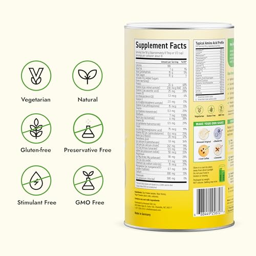 Almased Original tub label highlighting plant-based protein blend.