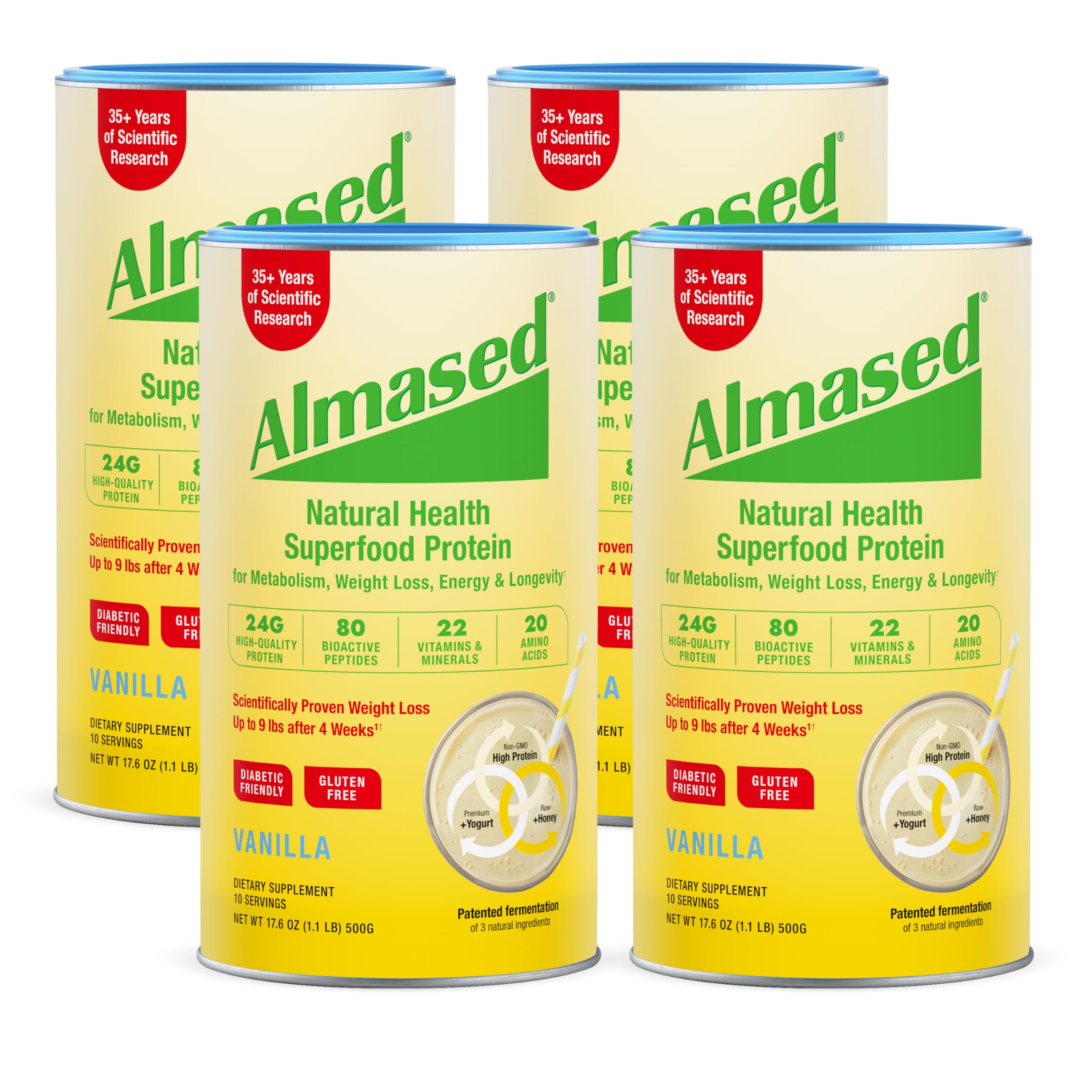 Almased Vanilla canister ready for a balanced breakfast option.
