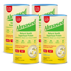 Almased Vanilla canister ready for a balanced breakfast option.