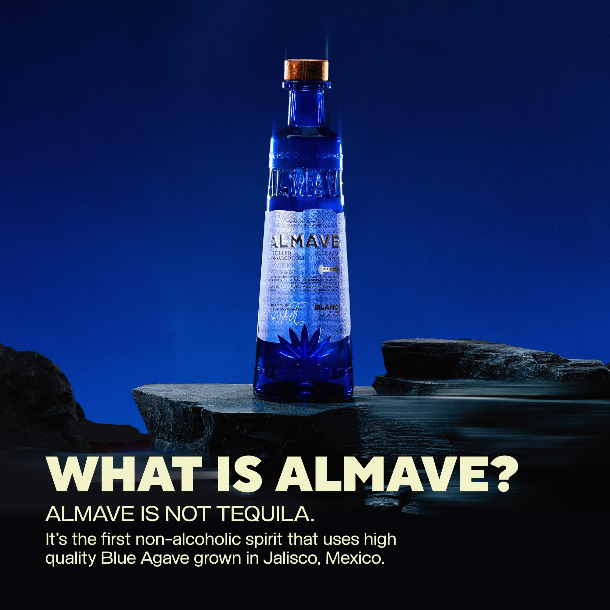 ALMAVE Blanco being poured into a glass for mocktails.