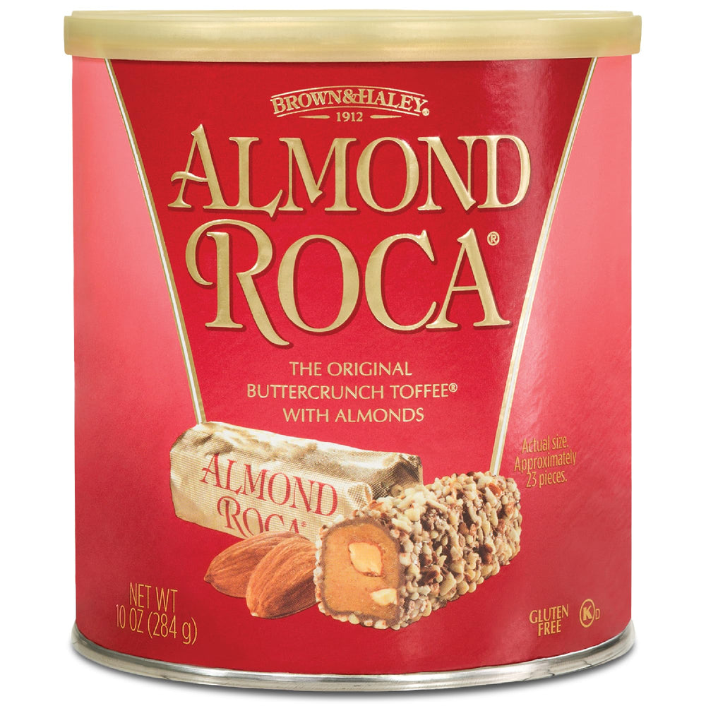 Almond Roca original buttercrunch toffee 10oz pack shot showing classic texture