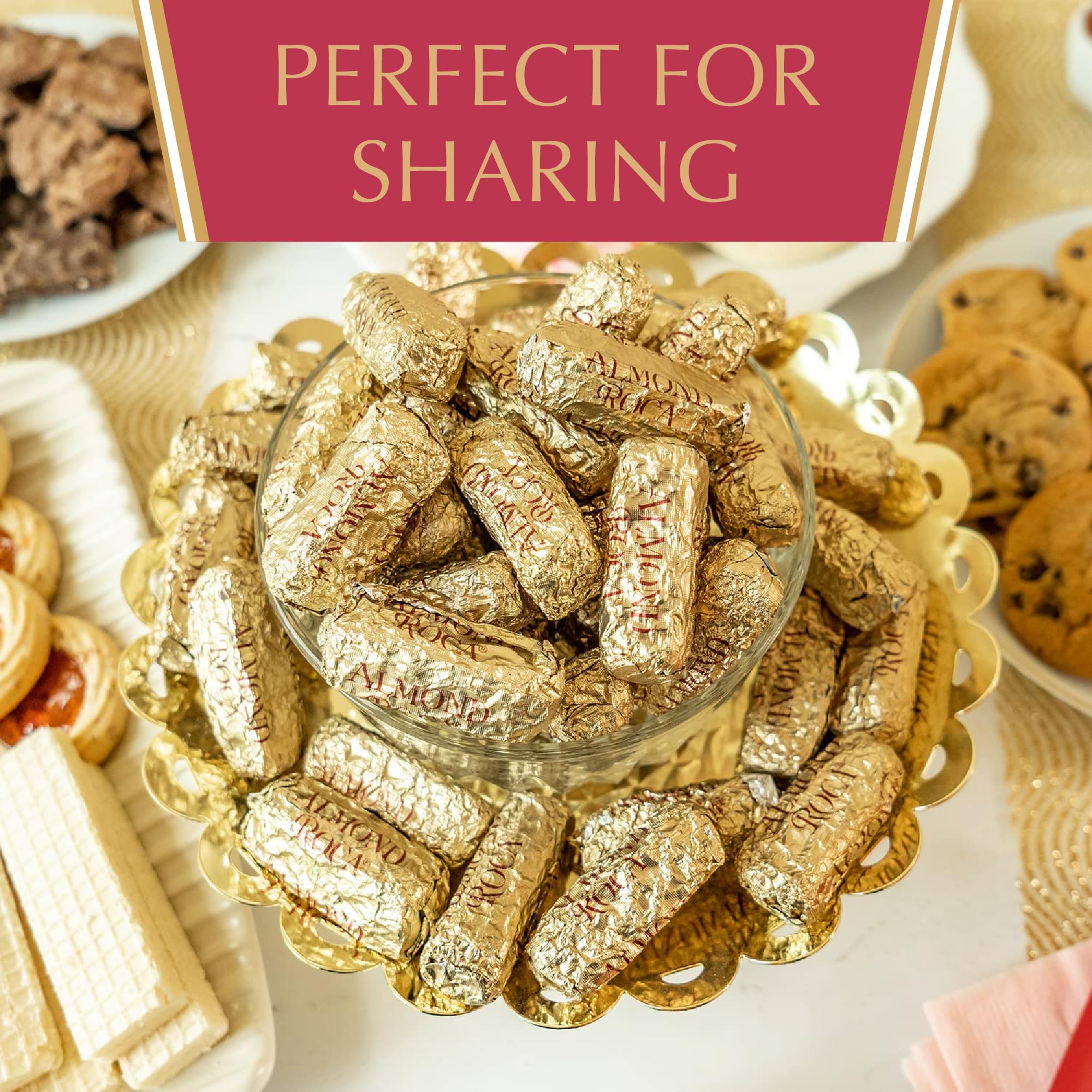 Almond Roca served on a plate, pairs well with coffee or dessert.