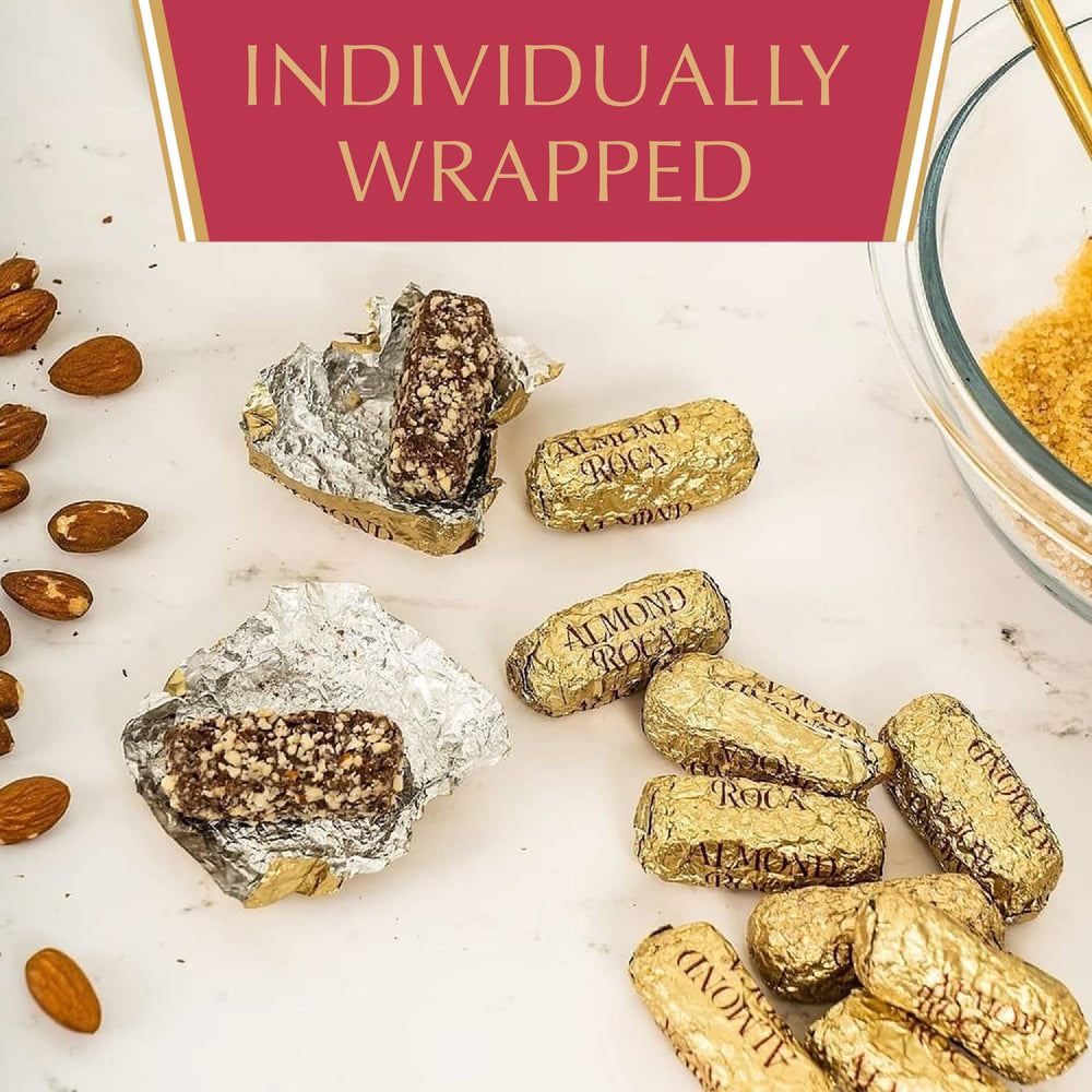 Almond Roca sliced toffee pieces showing layers, ideal for tea time indulgence.