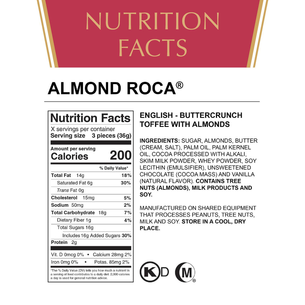 Almond Roca toffee with almonds closeup highlighting toasted almonds and glossy chocolate