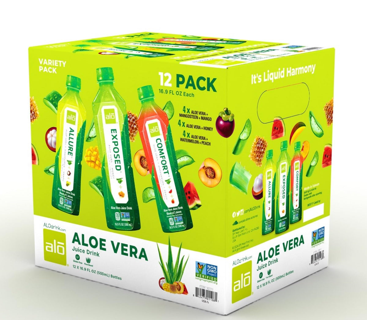 ALO Aloe Vera Juice variety pack front display for easy flavor selection and daily hydration.