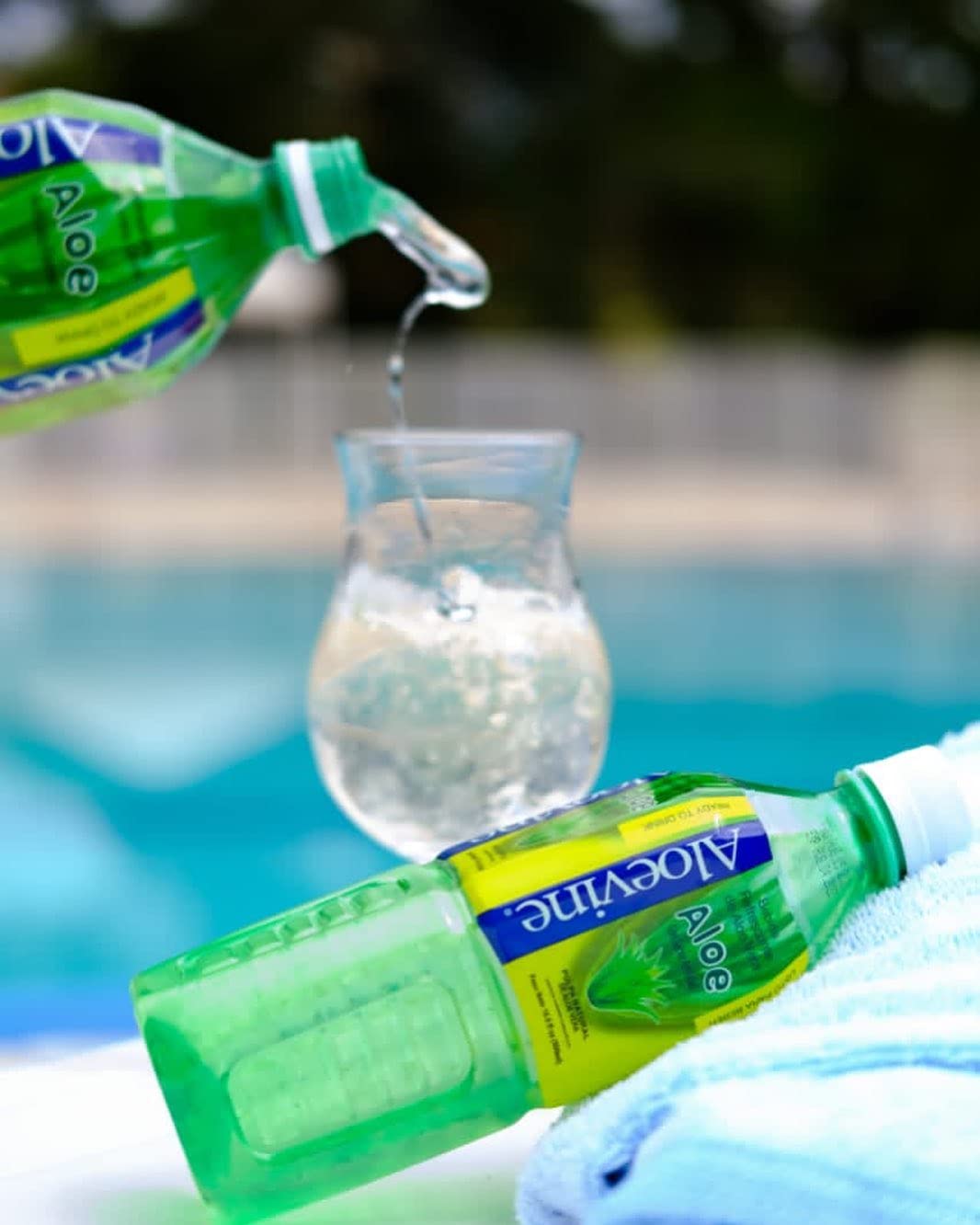 Serving glass of Aloevine Aloe Vera Drink Original for year-round refreshment.