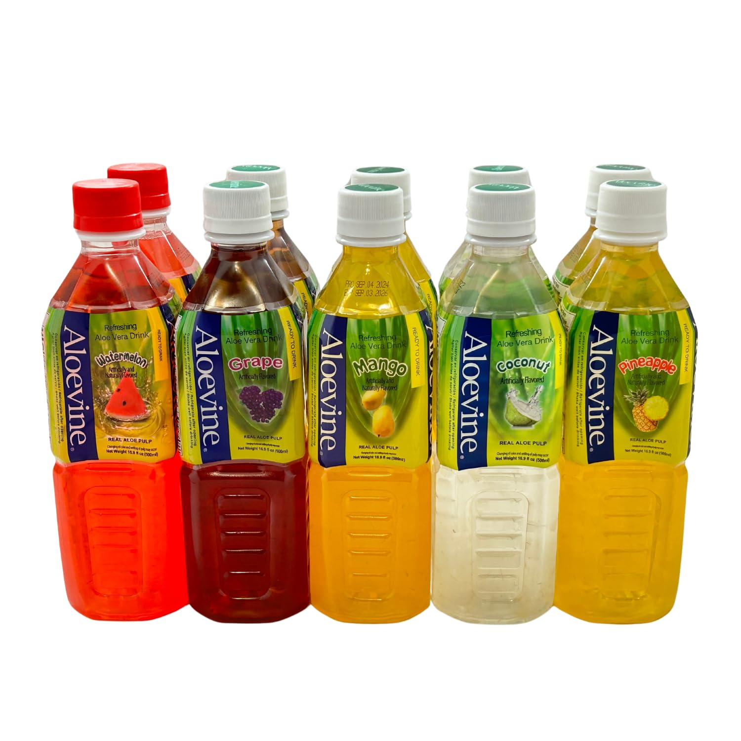 Aloevine Fruity Fun Variety Pack bottles display colorful flavors for refreshing plant-based hydration