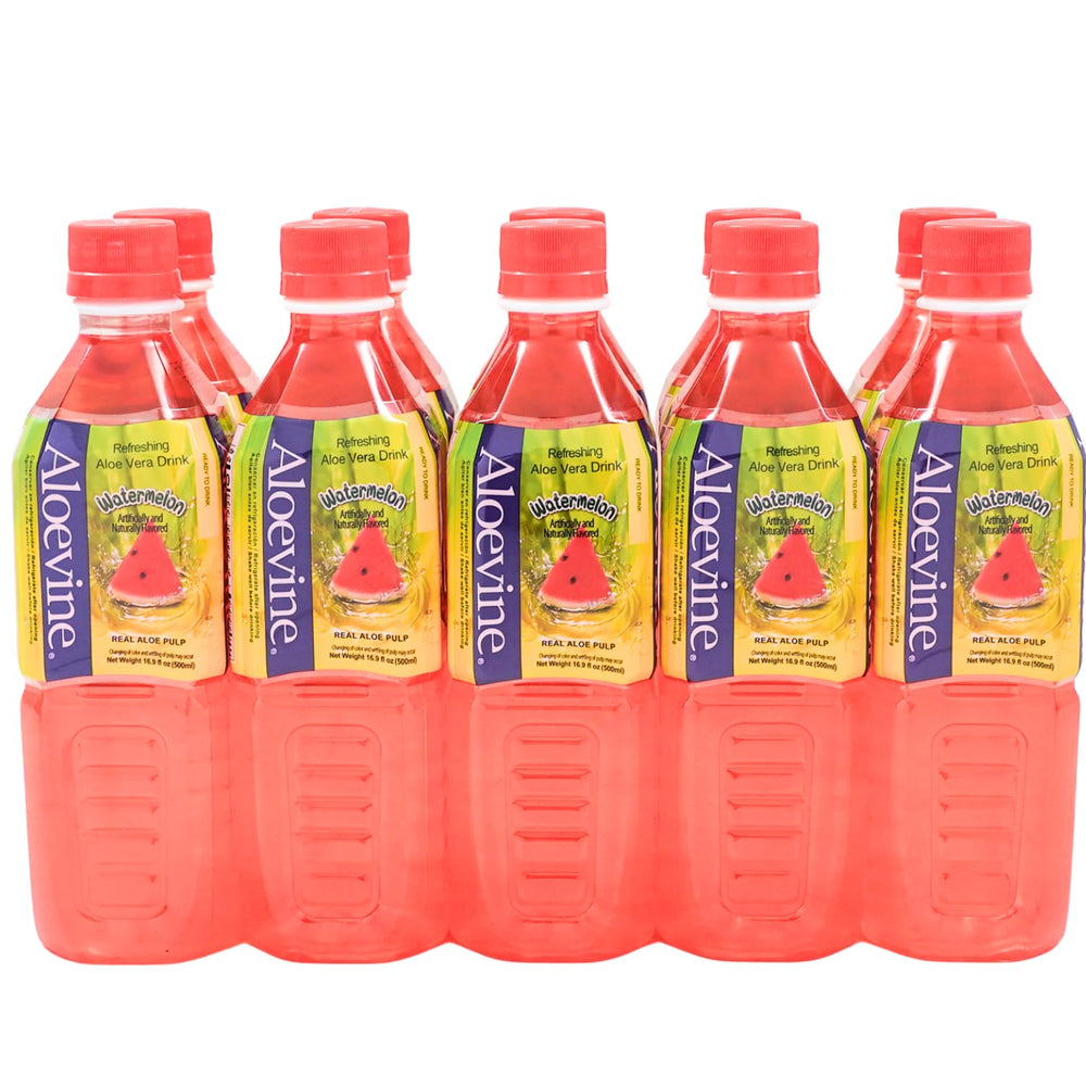 Aloevine Watermelon bottle-pour shows refreshing vegan aloe drink for summer hydration