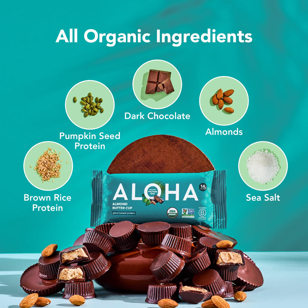 ALOHA ingredients show organic brown rice protein and pumpkin seeds.