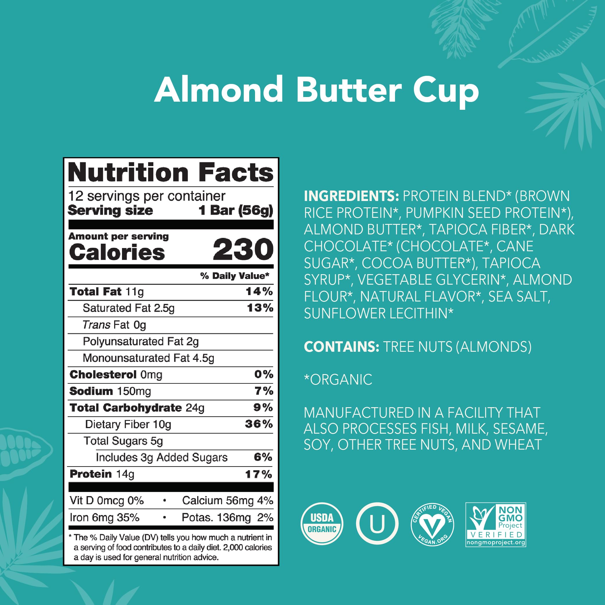 ALOHA nutrition panel highlights protein and fiber per bar.
