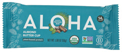ALOHA Bar Protein Alm Bttr Cup packaging showcases premium ingredients for convenient snacking.