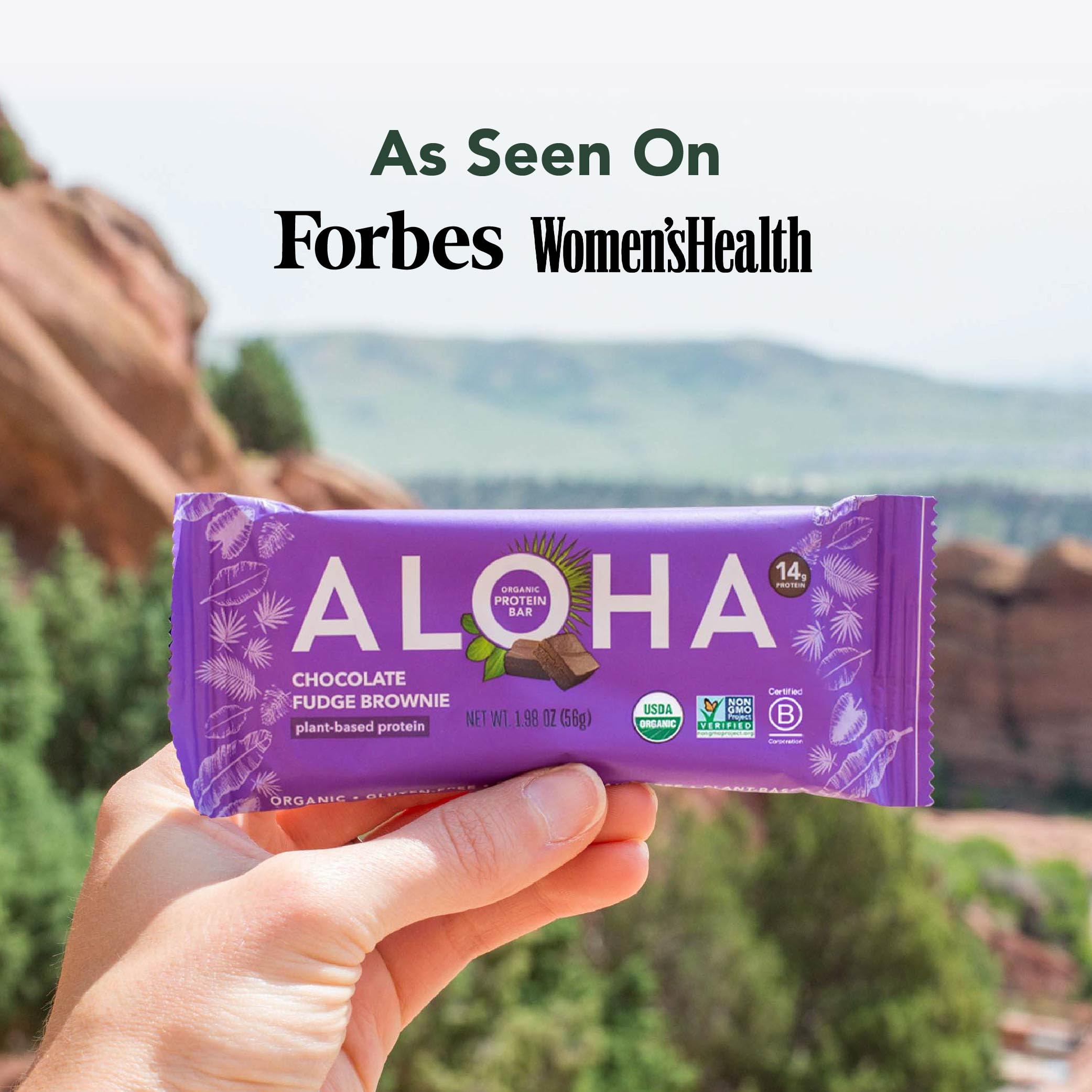 ALOHA protein bar at a desk for post-workout or mid-day energy.