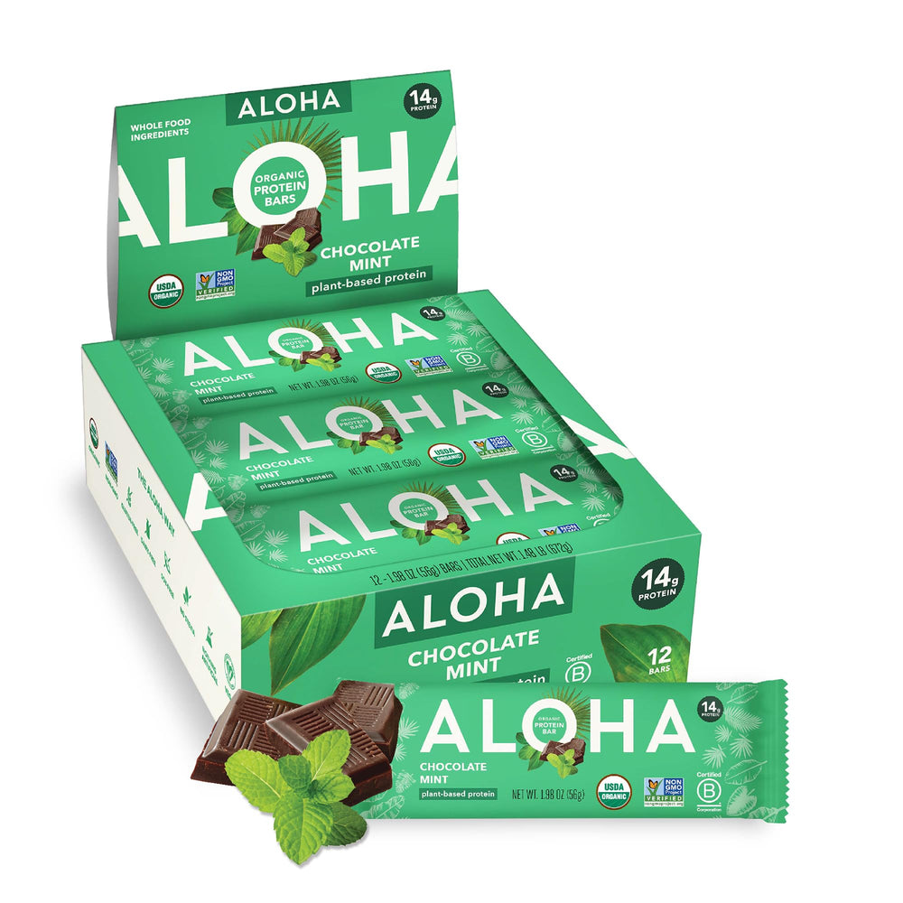 ALOHA Chocolate Mint bar in package, a convenient on-the-go snack.