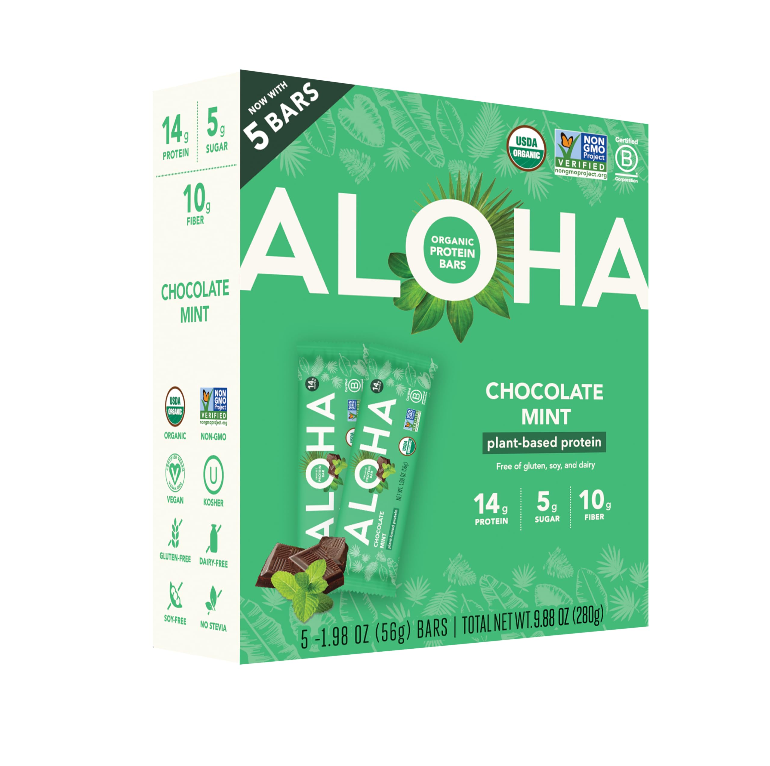 ALOHA Chocolate Mint Protein Bar: convenient bite for a quick breakfast or post-workout protein boost.