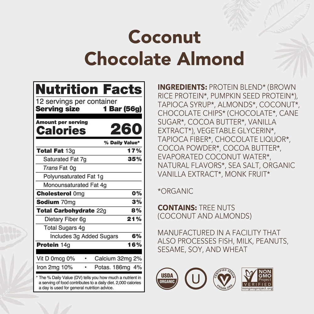 ALOHA coconut chocolate almond bars for on-the-go energy and plant-based fueling.