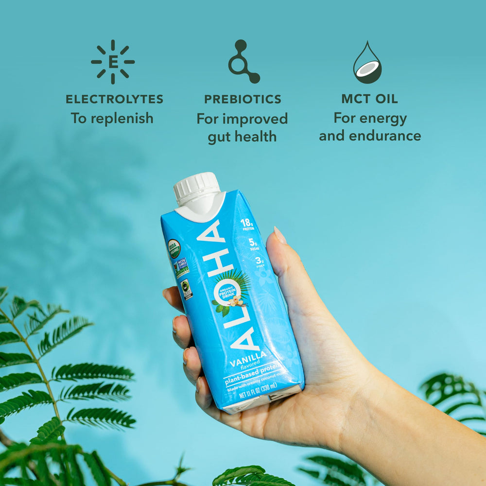 ALOHA grab-and-go bottle in pantry for quick protein snacking